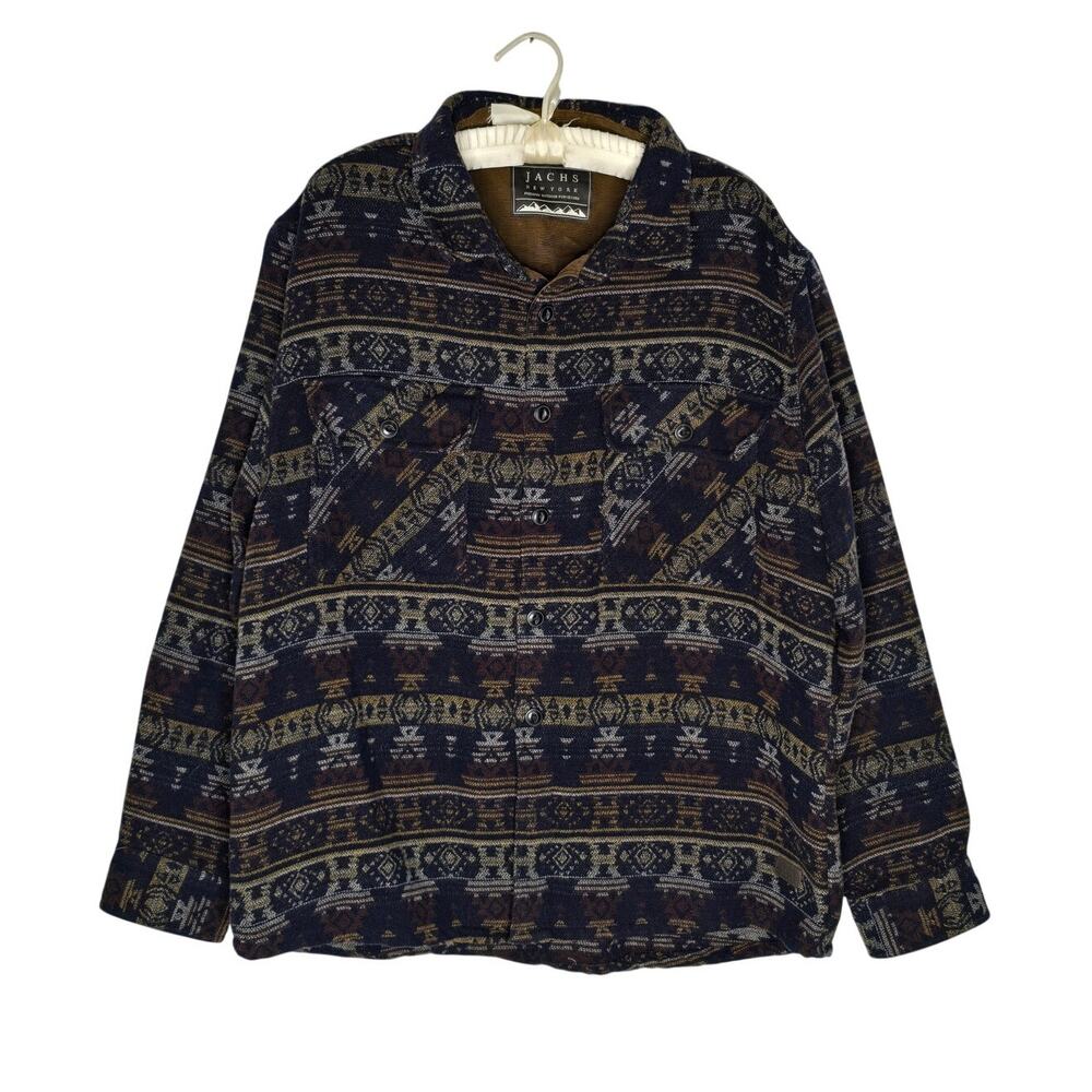 JACHS New York Navy Aztec Southwestern Button Up Shirt Jacket Shacket Mens